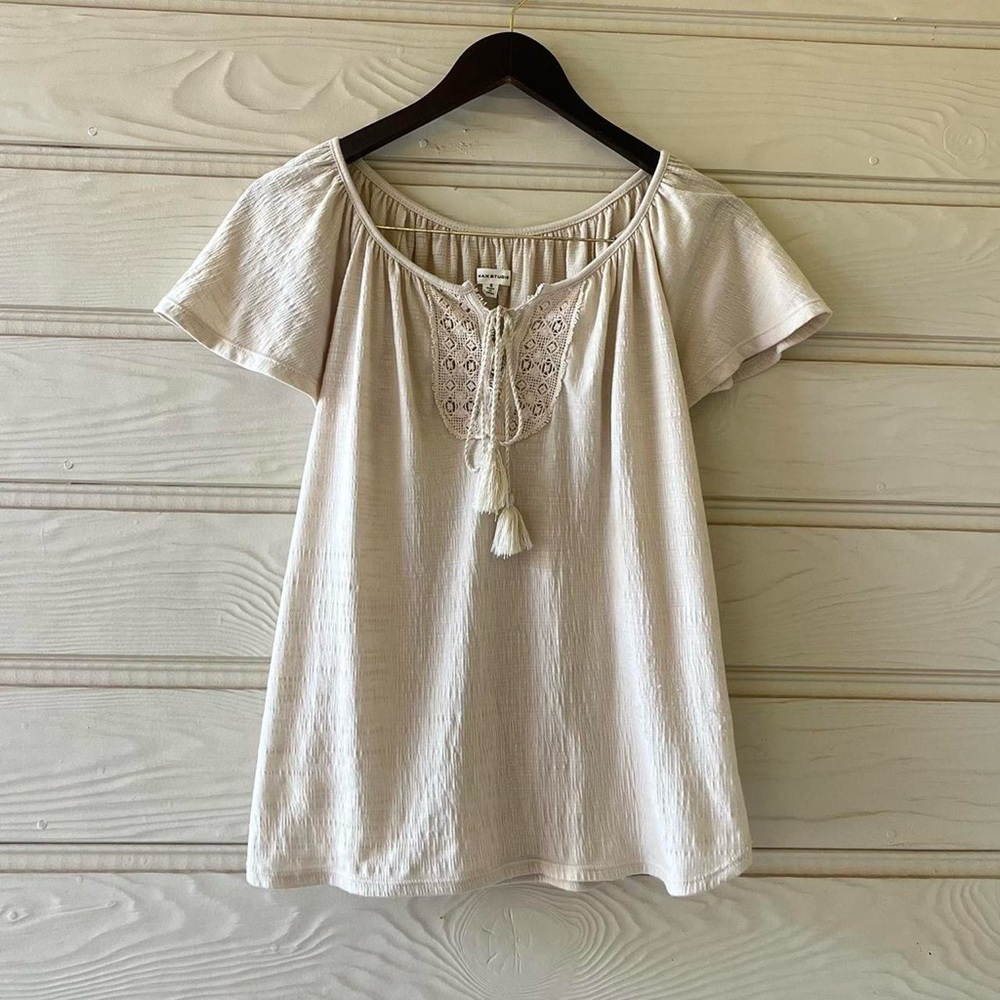 Max Studio Cream Blouse with Lace Detail
